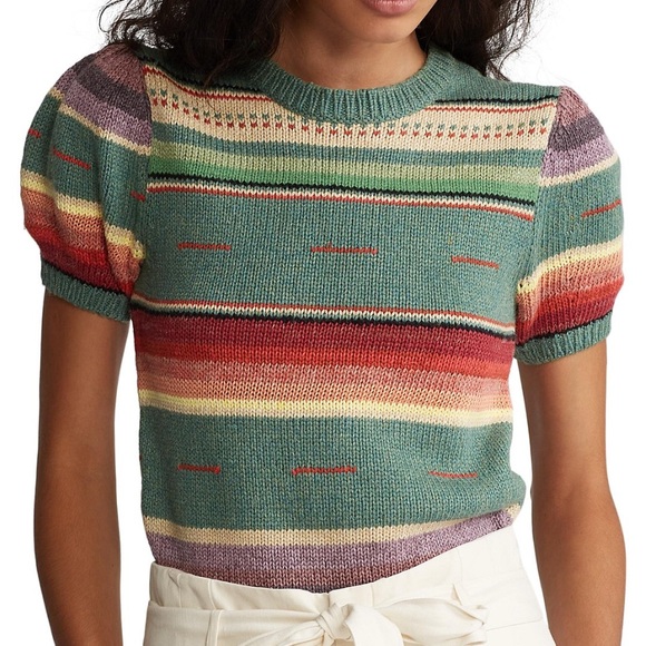 Polo Ralph Lauren Sweaters - Ralph Lauren Striped Knit Short Sleeve Sweater -Silk/Linen/Cotton Blend